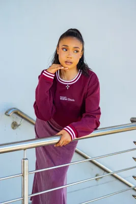 Burgundy Sweat Top - With Stripes